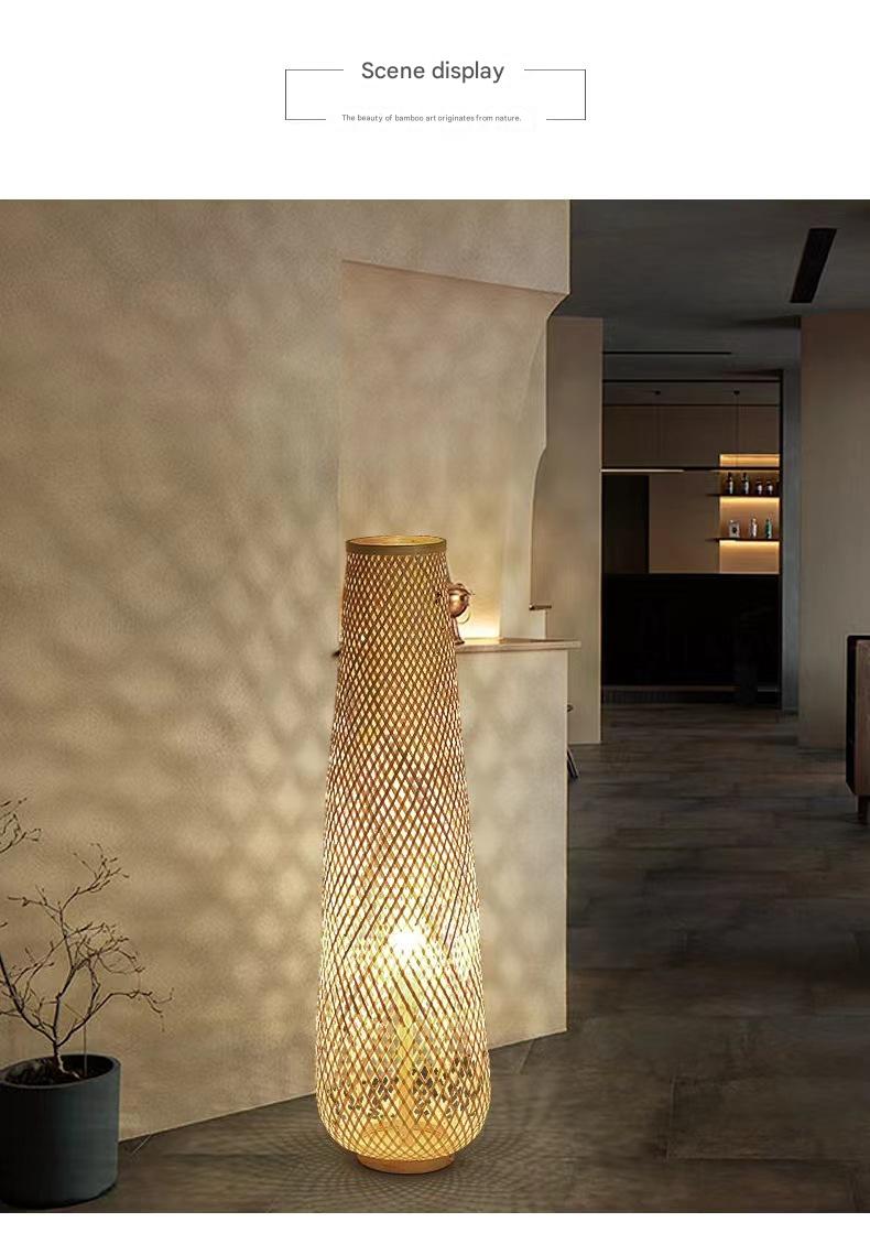 Modern bamboo weaving column floor lamp