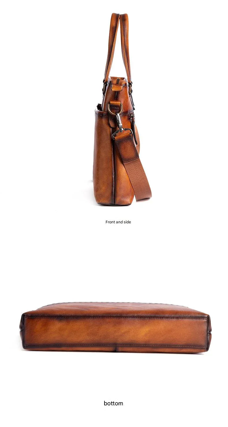 Men Genuine Leather Business Travel Laptop Bag
