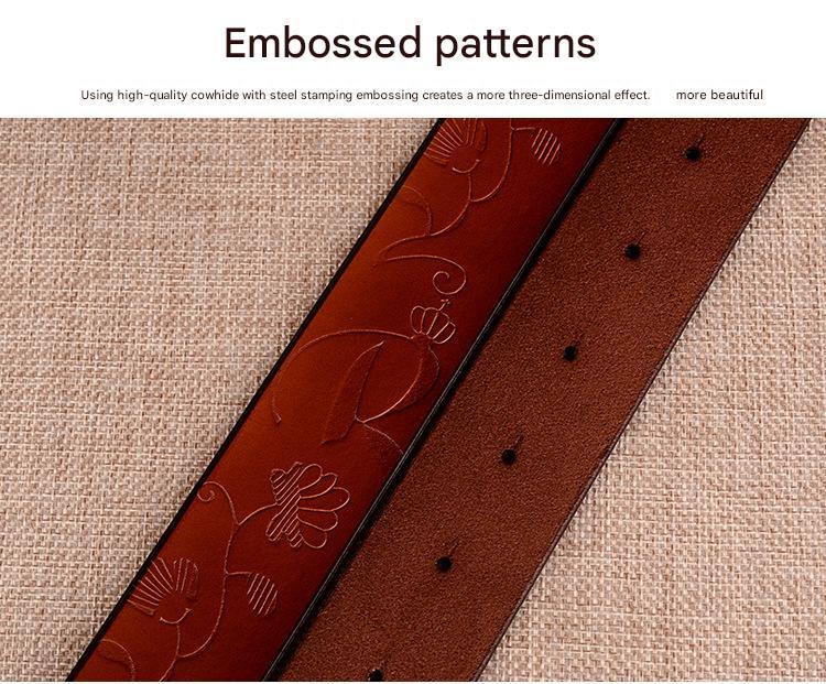 women’s genuine leather carved floral belt