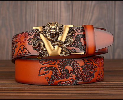 Men Dragon Leather Belt with Automatic Buckle