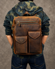 Dark Brown Leather Backpack in Crazy Horse Cowhide with Front Pockets