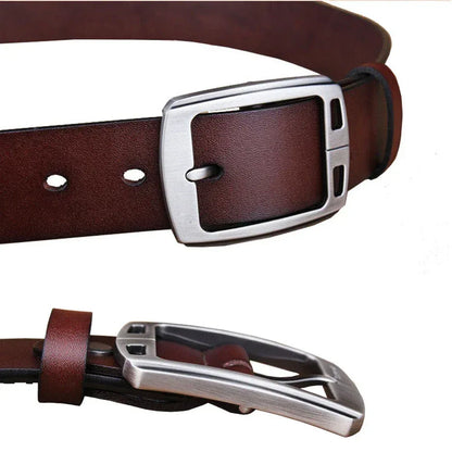 Men’s Cowhide Belt with Rectangular Silver Buckle