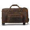 Leather Duffle Bag With Wheels Dark Brown Rolling Travel Bag