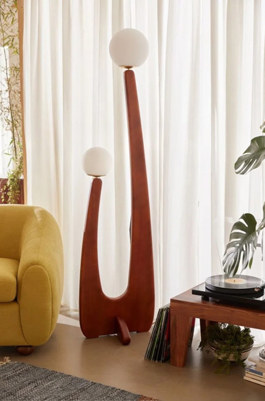Modern Minimalist Walnut Solid Wood Floor Lamp with Dual Glass