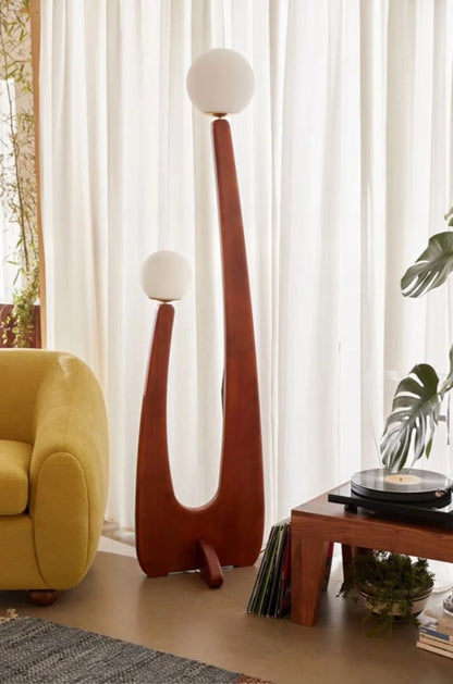 Modern Minimalist Walnut Solid Wood Floor Lamp with Dual Glass