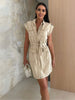 Denim Mini Dress for Women Beige Short Sleeve Utility Style