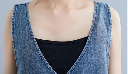 Baggy denim overall dress for women