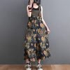 Floral denim overalls for women wide leg suspender pants