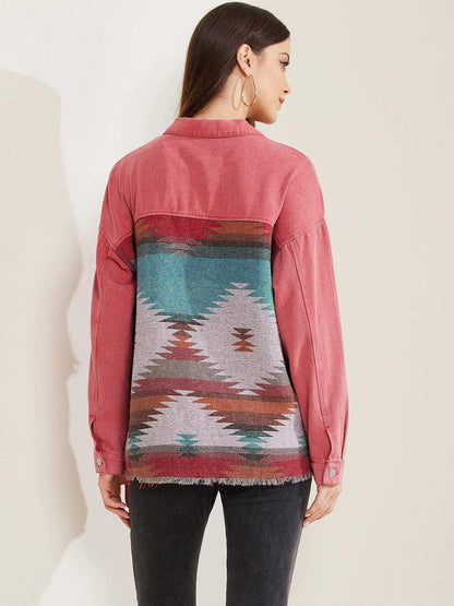 Women's Woven Denim Jacket with Geometric Panels