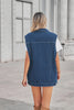 Aztec Pattern Blue Denim Vest Women’s Loose Fit With Collar