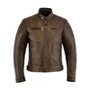 Distressed Leather Jacket for Men in Antique Brown Cafe Racer Style