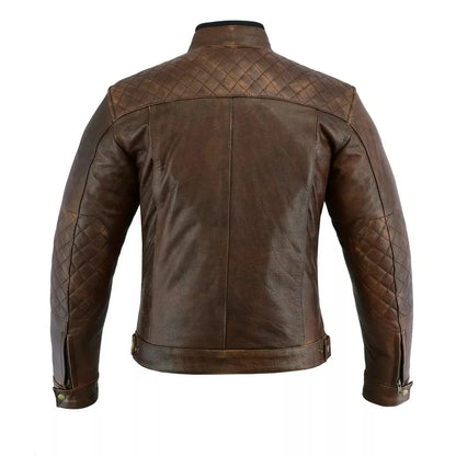 Distressed Leather Jacket for Men in Antique Brown Cafe Racer Style