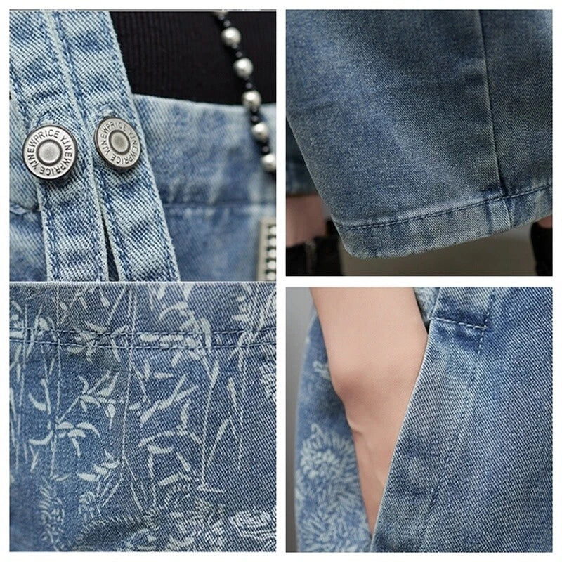Distressed denim overalls women loose fit adjustable