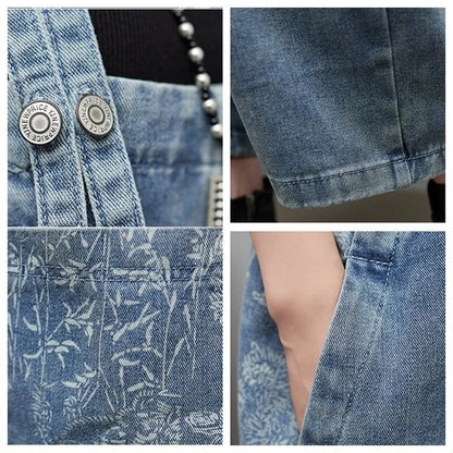 Distressed denim overalls women loose fit adjustable