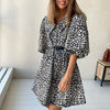 Leopard print puff sleeve a line dress