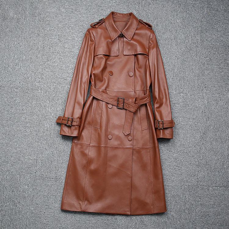 Double Breasted Leather Trench Coat Women with Belt 1 S