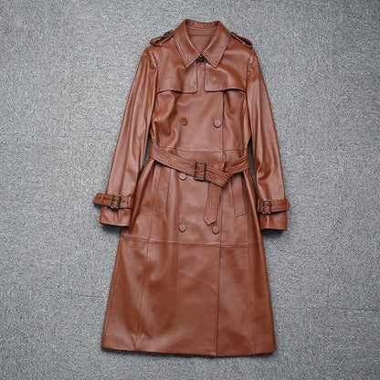 Double Breasted Leather Trench Coat Women with Belt 1 S