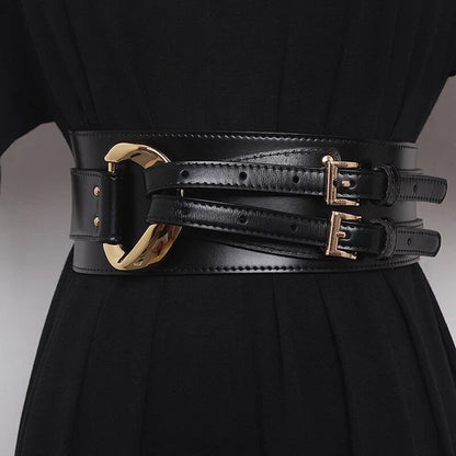 Double prong corset belt for women faux leather 2