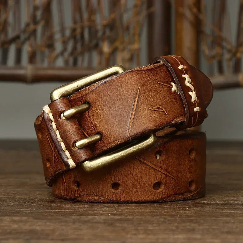 Men's Full Grain Leather Double Prong Belt