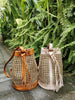 Rattan Leather Bucket Bag Boho Backpack Purse