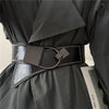 Wide faux leather belt with metal buckle for women