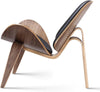Mid century solid wood leather shell lounge chair