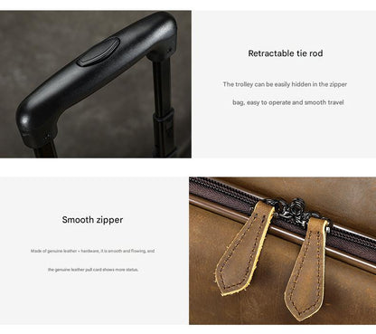 Real Leather Trolley Suitcase Carry-On with Wheels
