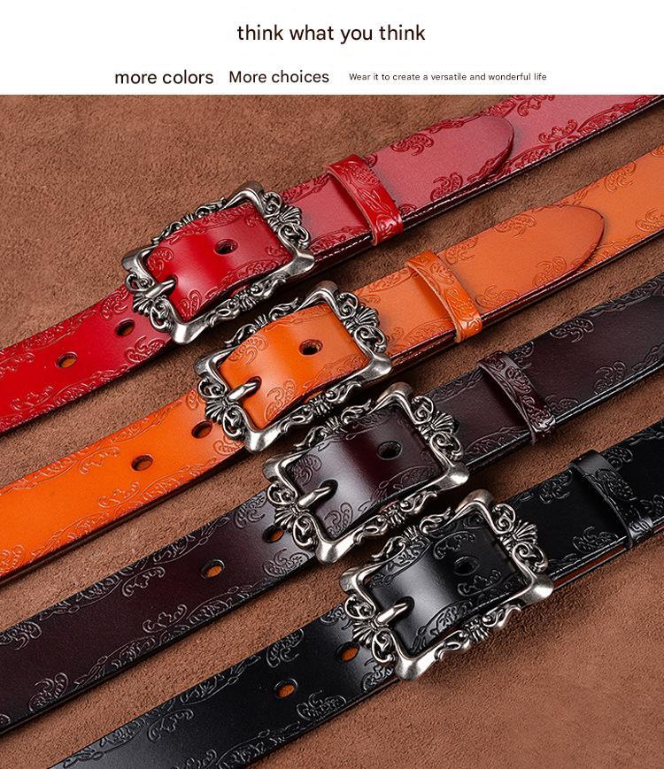 women carved genuine leather wide belt