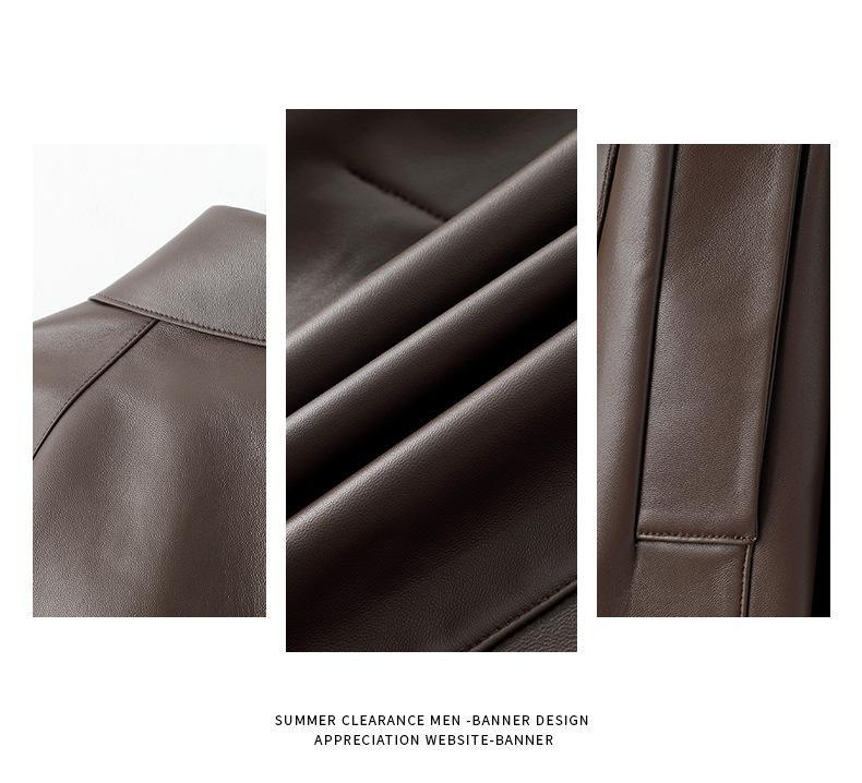 Women genuine leather long trench coat