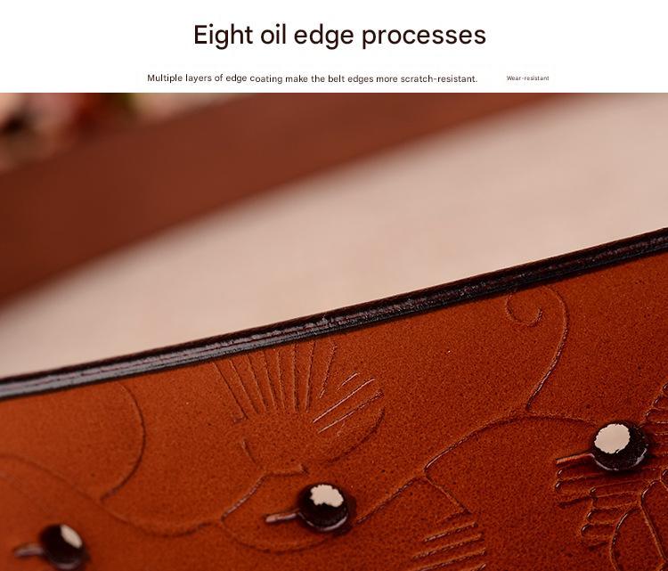 women’s genuine leather carved floral belt