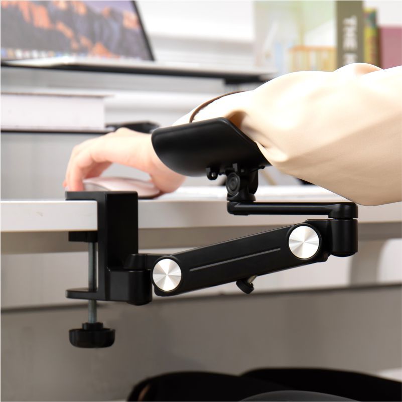 Elbow rest with adjustable arm and desk edge clamp