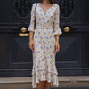 French v-neck floral midi dress for women