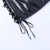 Women's black leather mini skirt with adjustable lacing