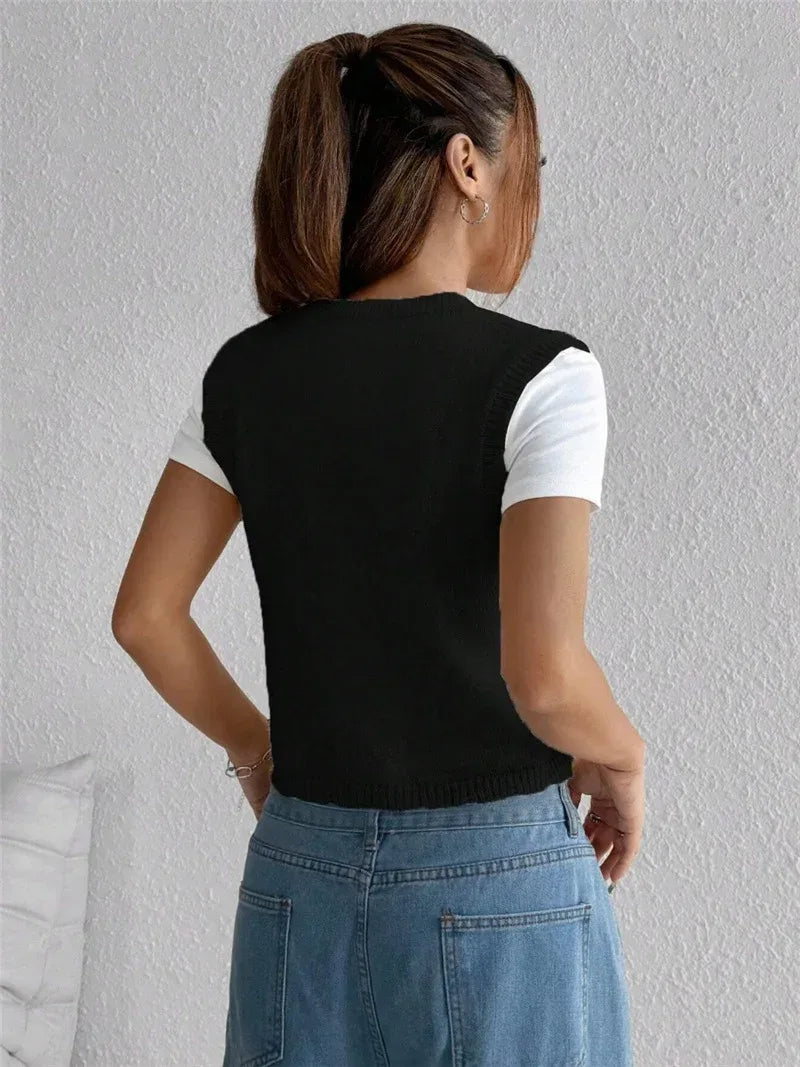 Women’s Floral Embroidered Button Front Sweater Vest