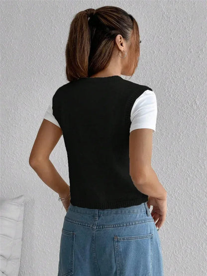 Women’s Floral Embroidered Button Front Sweater Vest