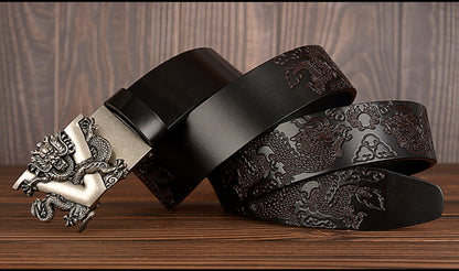 Men Dragon Leather Belt with Automatic Buckle