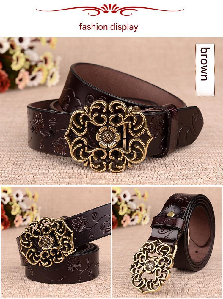women’s genuine leather carved floral belt