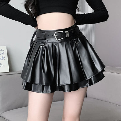 Silver metallic faux leather mini skirt