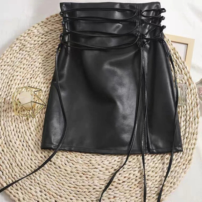 Black faux leather mini skirt bodycon high waist
