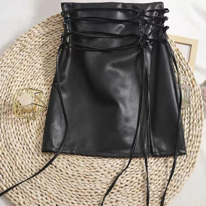 Black faux leather mini skirt bodycon high waist