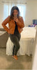 brown faux leather biker jacket women belted cropped fit