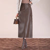 Flap Pocket Split Thigh Imitation Leather Skirt 1 M