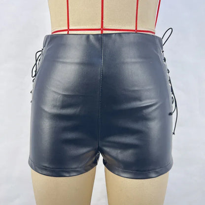 Women’s Black Faux Leather Lace Up Shorts