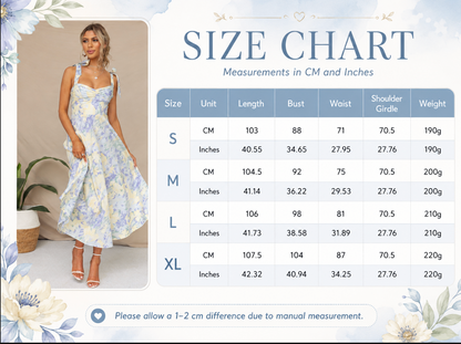 Floral midi sundress with tie straps and v neckline