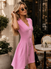 Apricot Knit Mini Dress with V-Neck Buttons and Short Sleeves