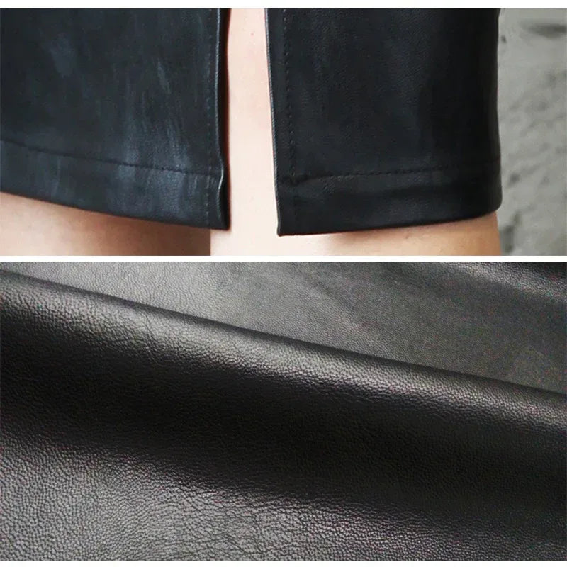 Women’s Black Faux Leather Pencil Skirt with Front Slit