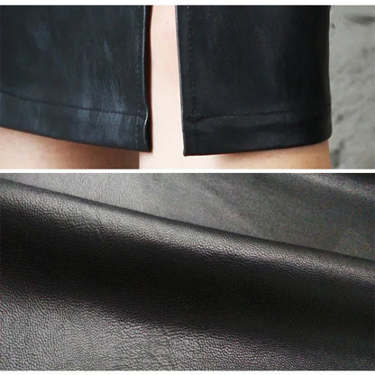 Women’s Black Faux Leather Pencil Skirt with Front Slit