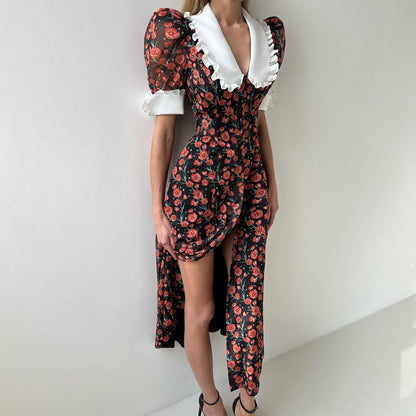 Printed doll collar autumn dress