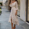 French v-neck floral midi dress for women