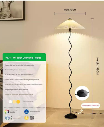 Vintage pleated fabric standing floor lamp Floor lamp with tri-color light 5 watts beige lampshade 110V-120V For US CA